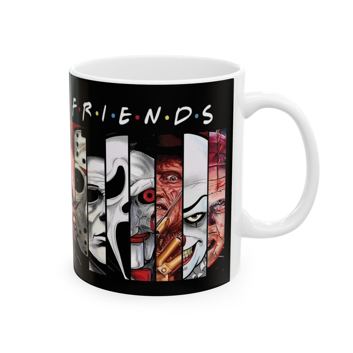 Friends Horror Movie Characters Coffee Mug, Serial Killer Movie Art - 11 or 15 Oz