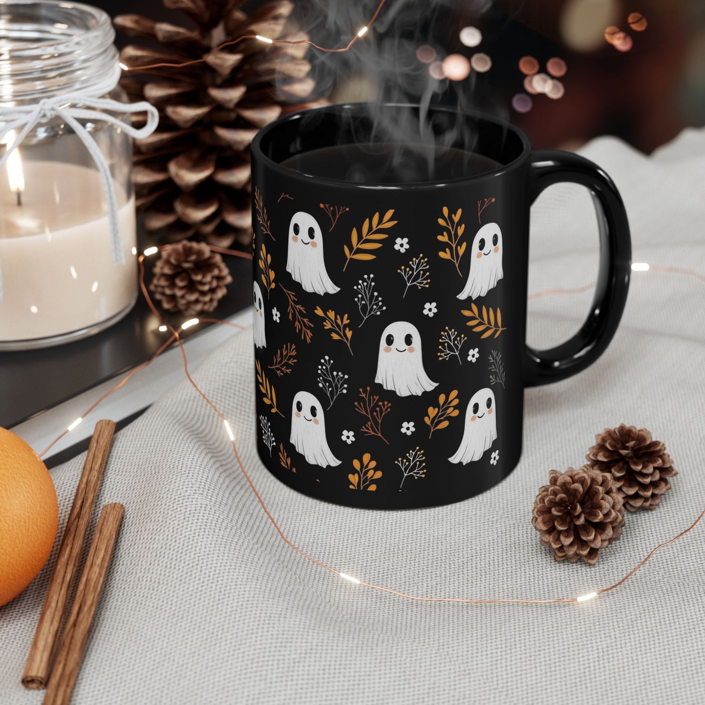 Halloween Playful Ghost Coffee Mug, 2 Designs & 2 Sizes