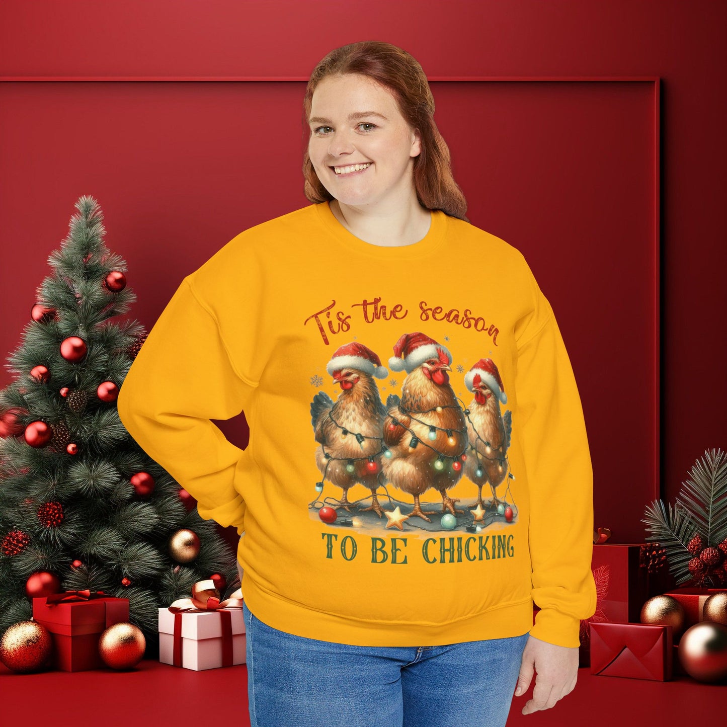Vintage Christmas Tis the Season to be Chicking Holiday Sweatshirt
