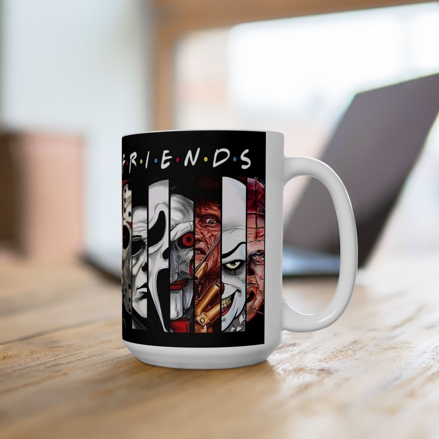 Friends Horror Movie Characters Coffee Mug, Serial Killer Movie Art - 11 or 15 Oz