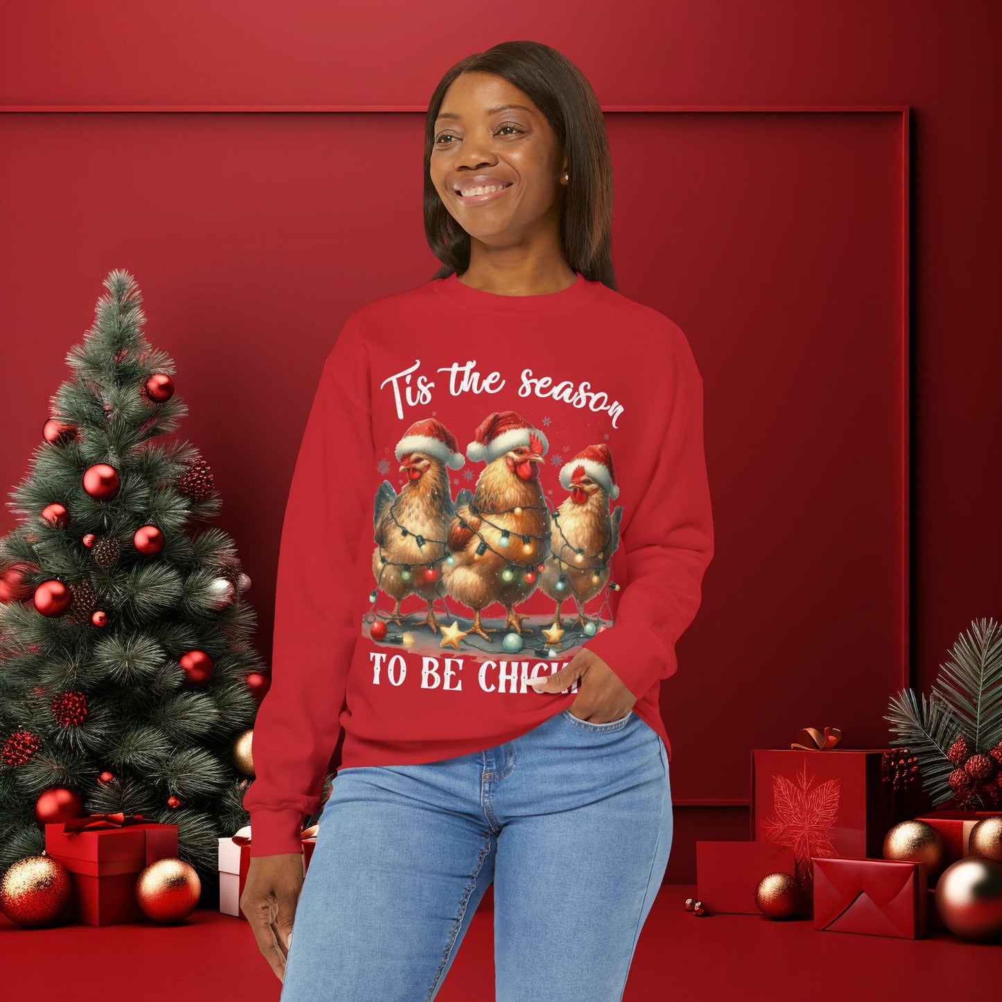 Vintage Christmas Tis the Season to be Chicking Holiday Sweatshirt