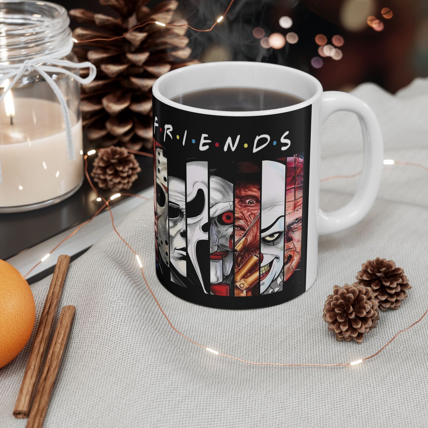 Friends Horror Movie Characters Coffee Mug, Serial Killer Movie Art - 11 or 15 Oz