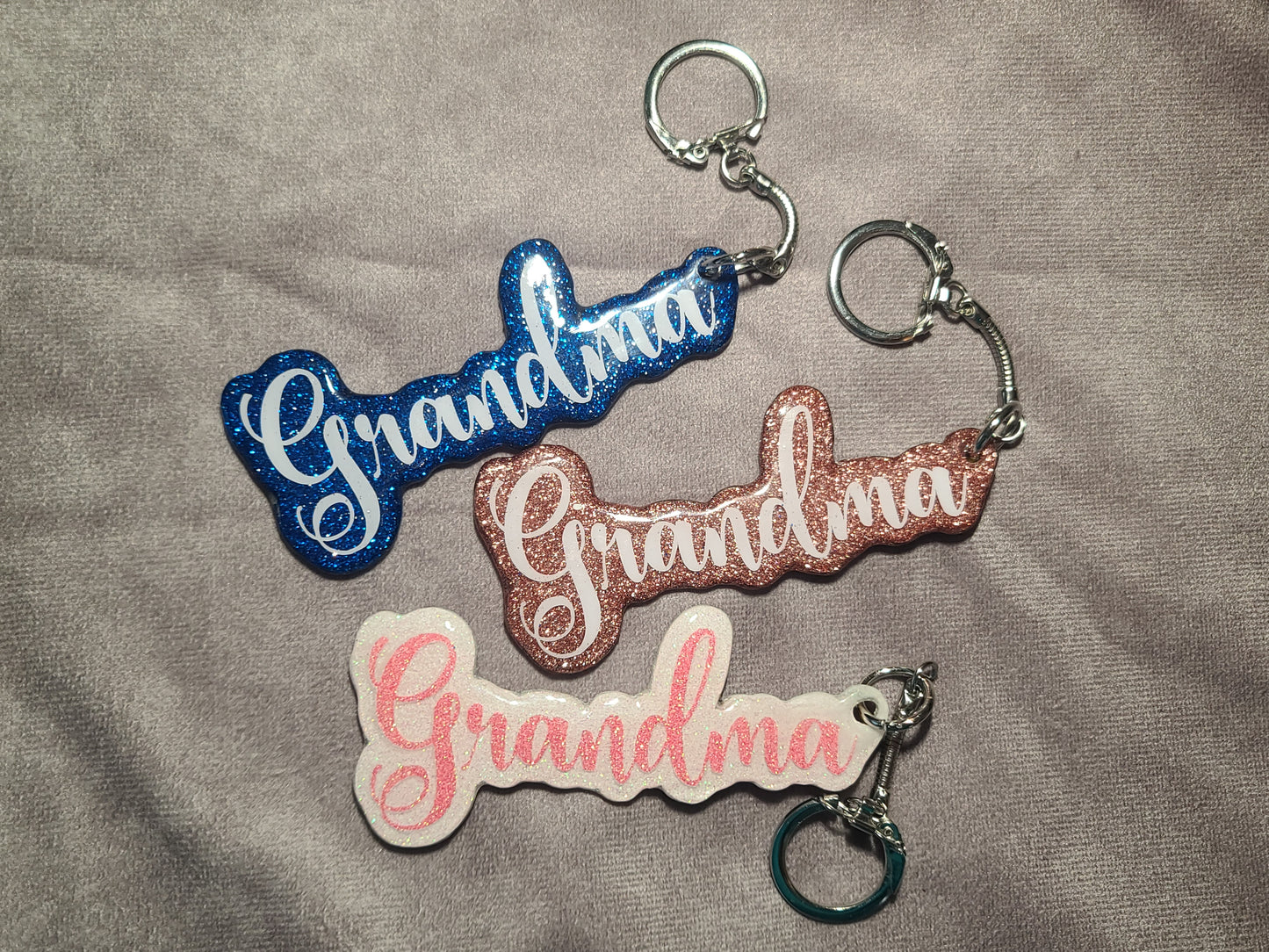 Handmade Wooden & Resin Glitter Grandma Keychain