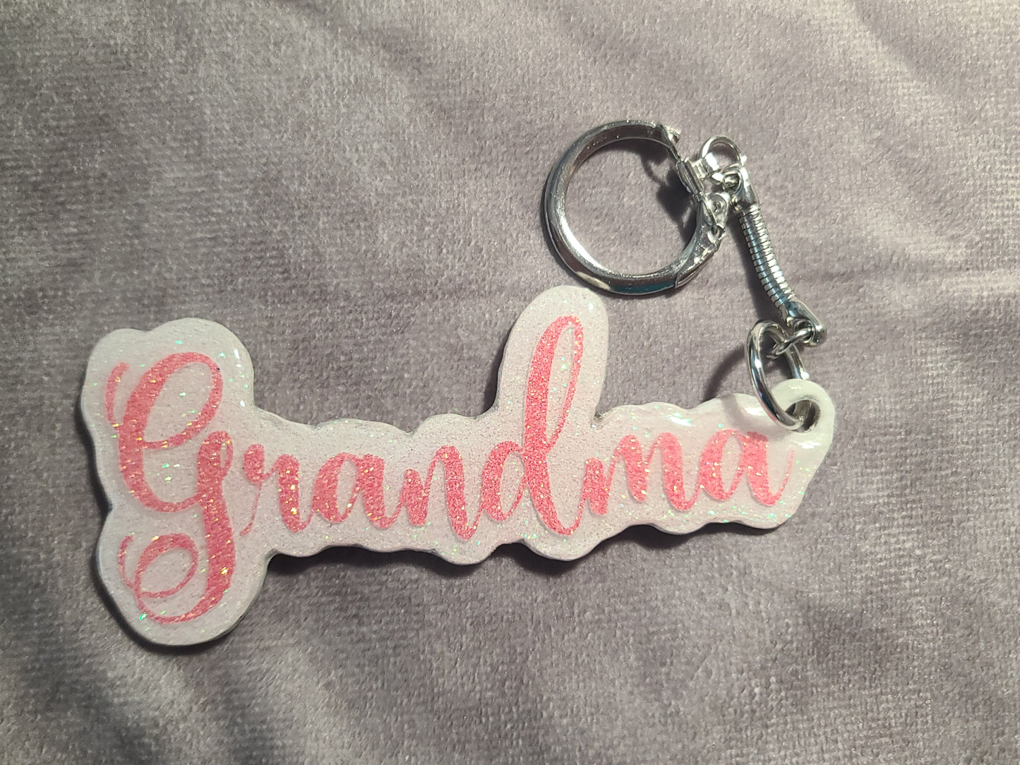Handmade Wooden & Resin Glitter Grandma Keychain