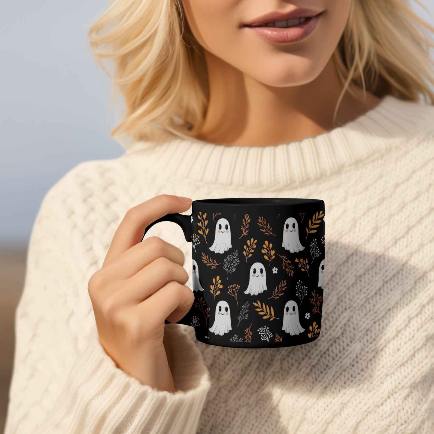 Halloween Playful Ghost Coffee Mug, 2 Designs & 2 Sizes