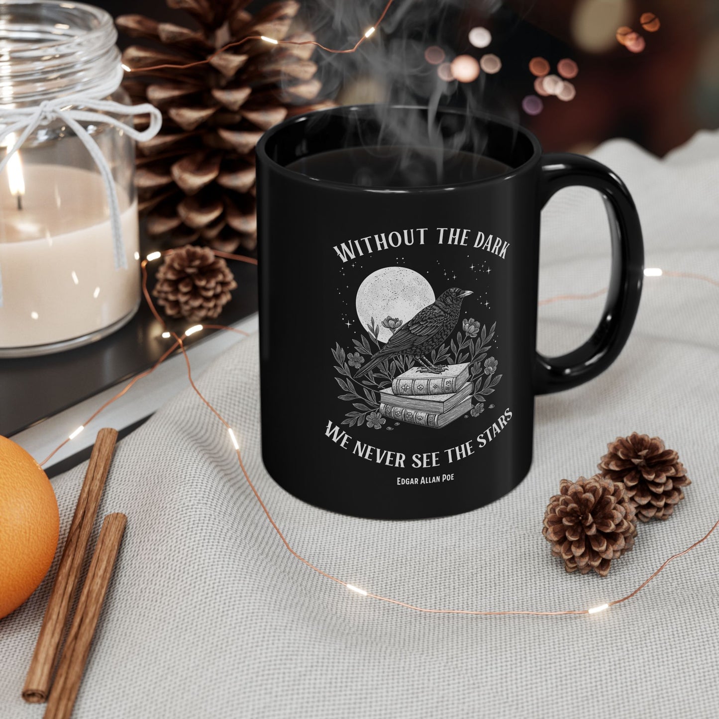Edgar Allan Poe Dark Aesthetic Mug, Black Literary Coffee Mug