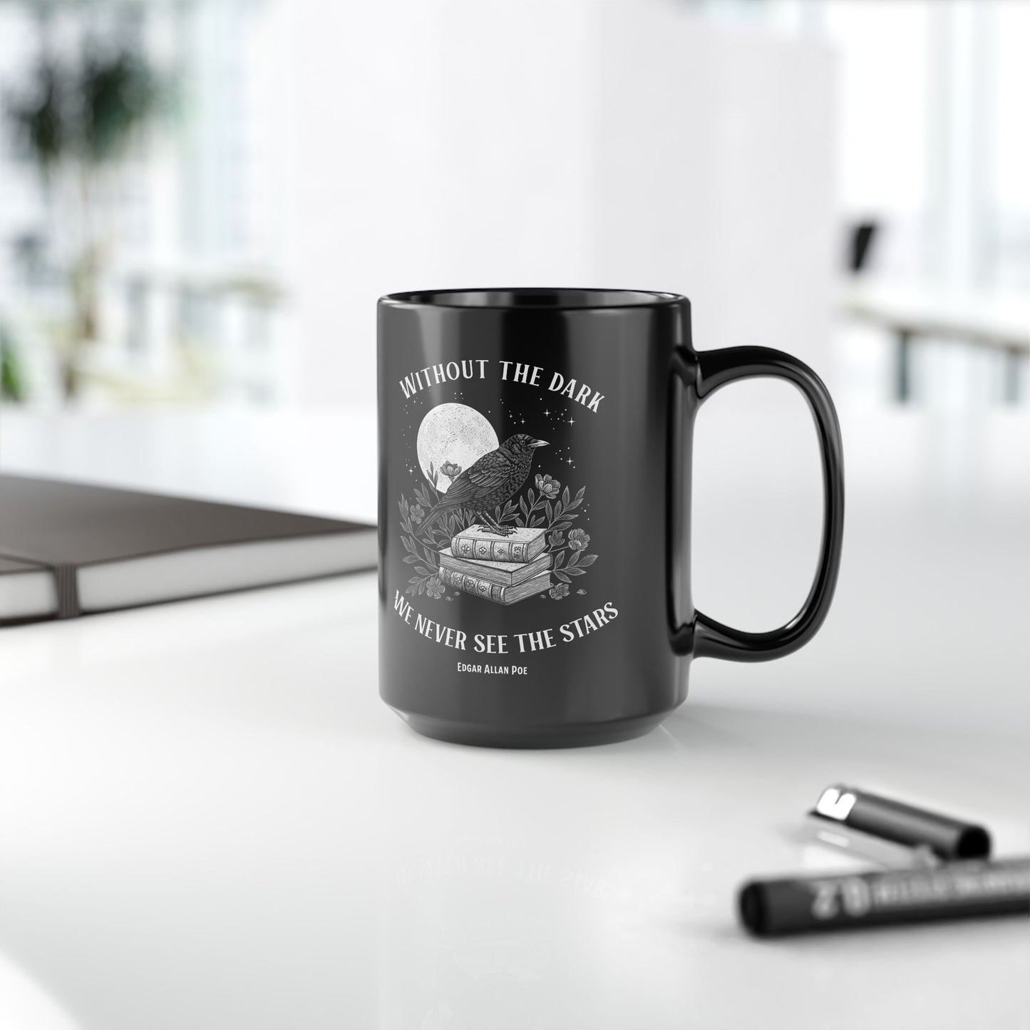 Edgar Allan Poe Dark Aesthetic Mug, Black Literary Coffee Mug