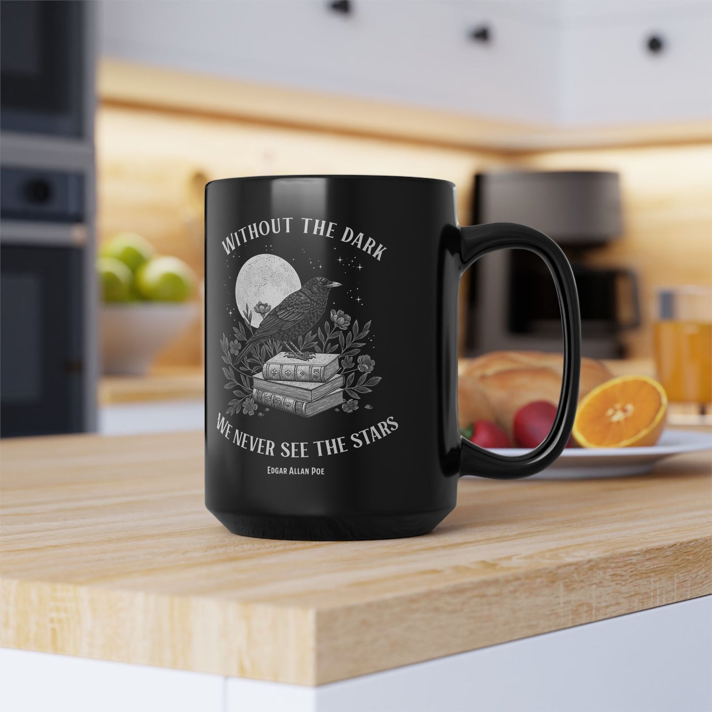 Edgar Allan Poe Dark Aesthetic Mug, Black Literary Coffee Mug