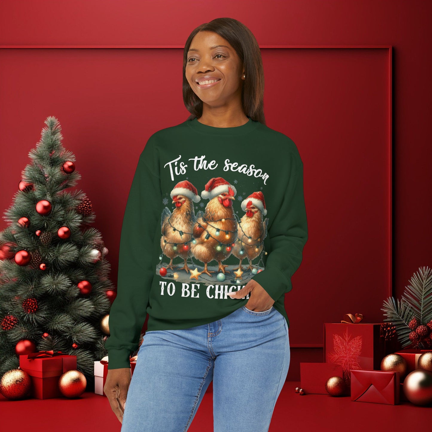 Vintage Christmas Tis the Season to be Chicking Holiday Sweatshirt