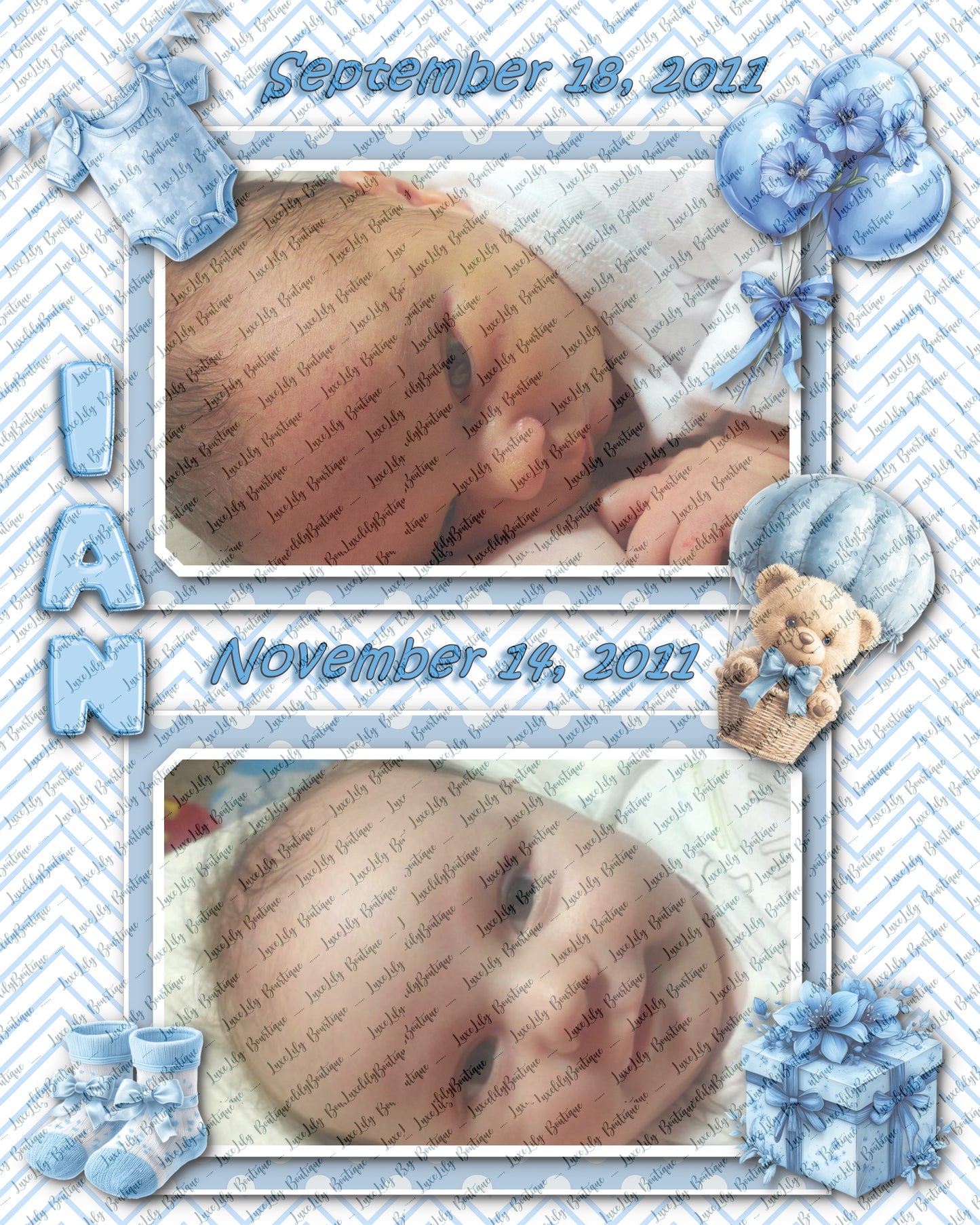 Customizable Personalized Photo Print, Digital Scrapbook Page - Baby Boy Theme