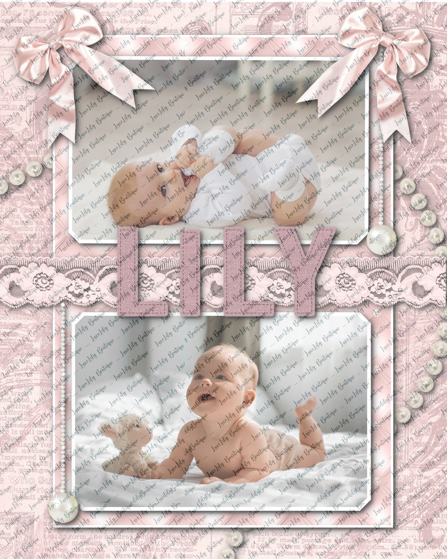Customizable Personalized Photo Print, Digital Scrapbook Page - Baby Girl Theme