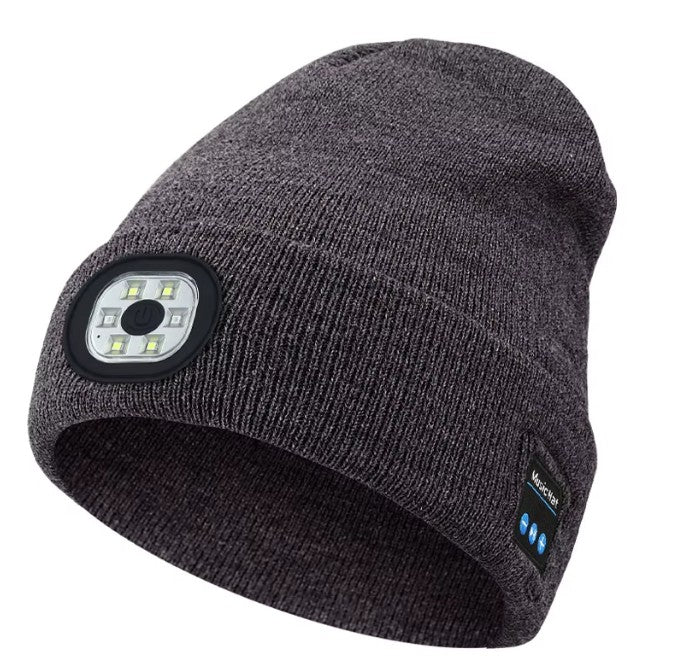 Headlight Beanie with Bluetooth Speakers and Mic