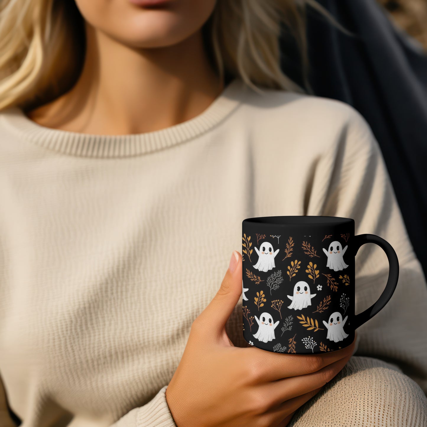 Halloween Playful Ghost Coffee Mug, 2 Designs & 2 Sizes