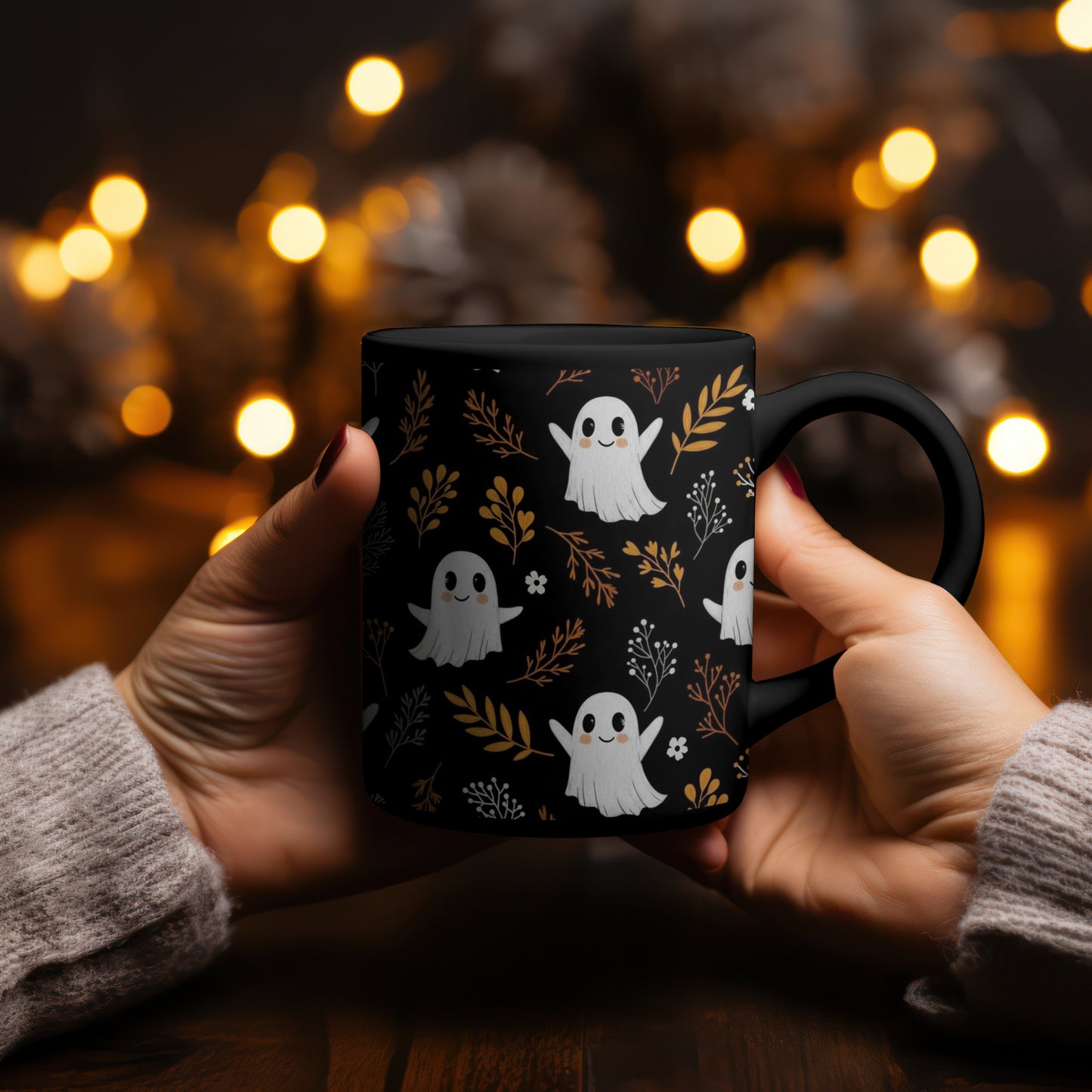 Halloween Playful Ghost Coffee Mug, 2 Designs & 2 Sizes