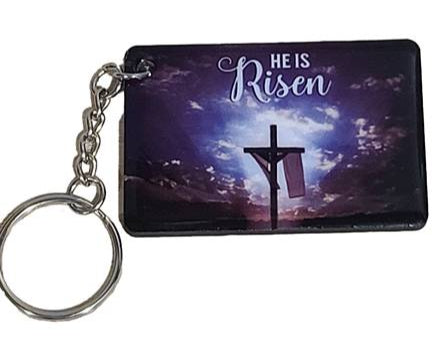 Handmade He Is Risen Keychain – Laser-Cut Wooden Christian Gift