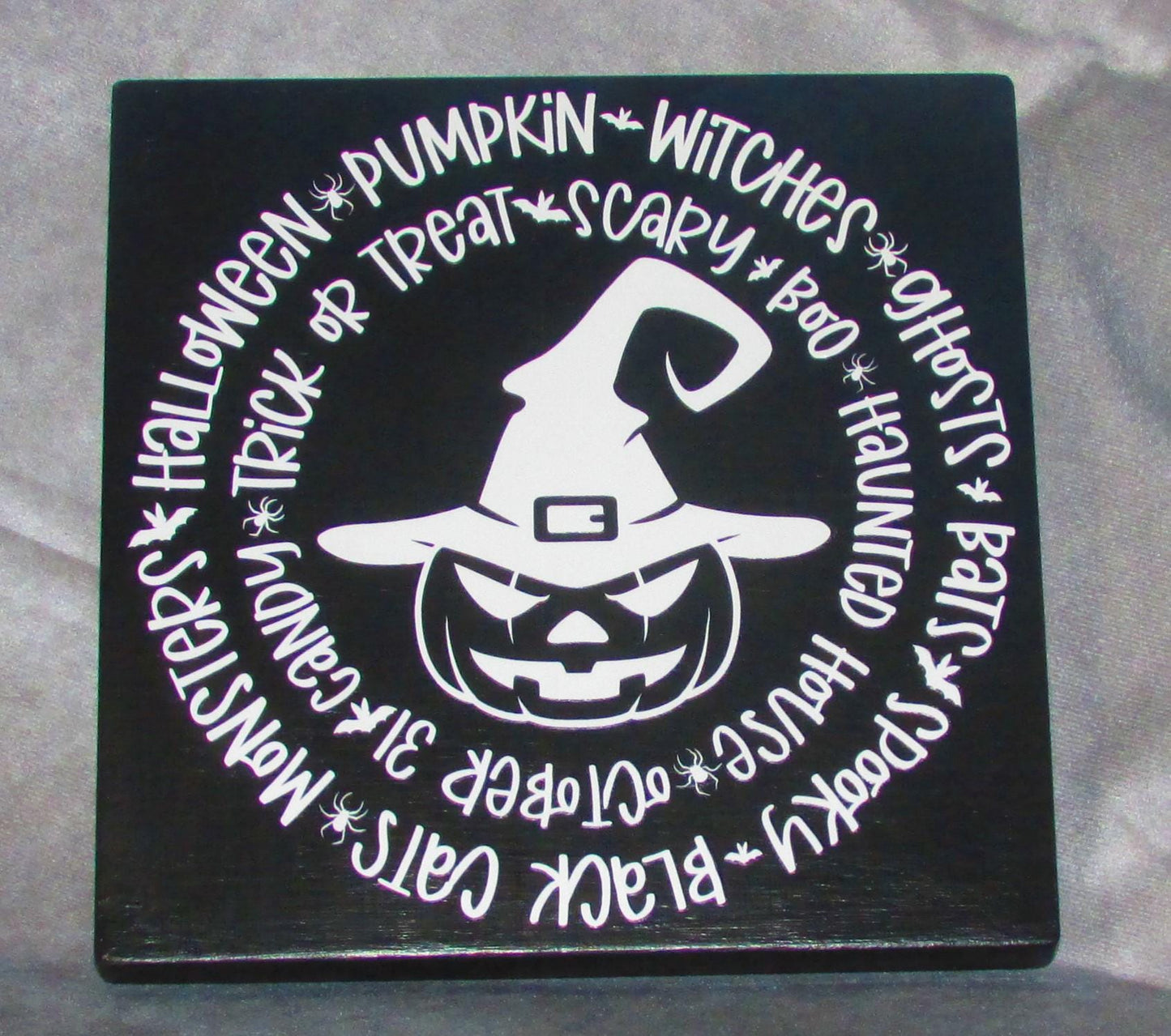 Festive Halloween Pumpkin Sign - Wooden Word Art Decor - 7.75" Hand-Painted Shelf Sitter
