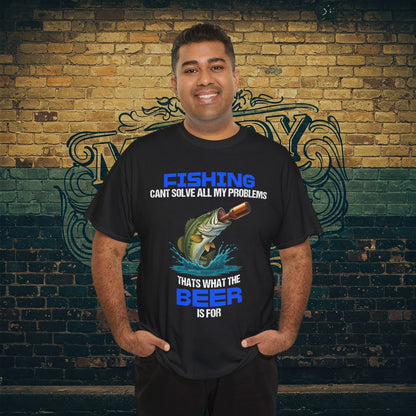 Funny Fishing Shirt – Beer Solves Problems Tee – Gift for Fishermen