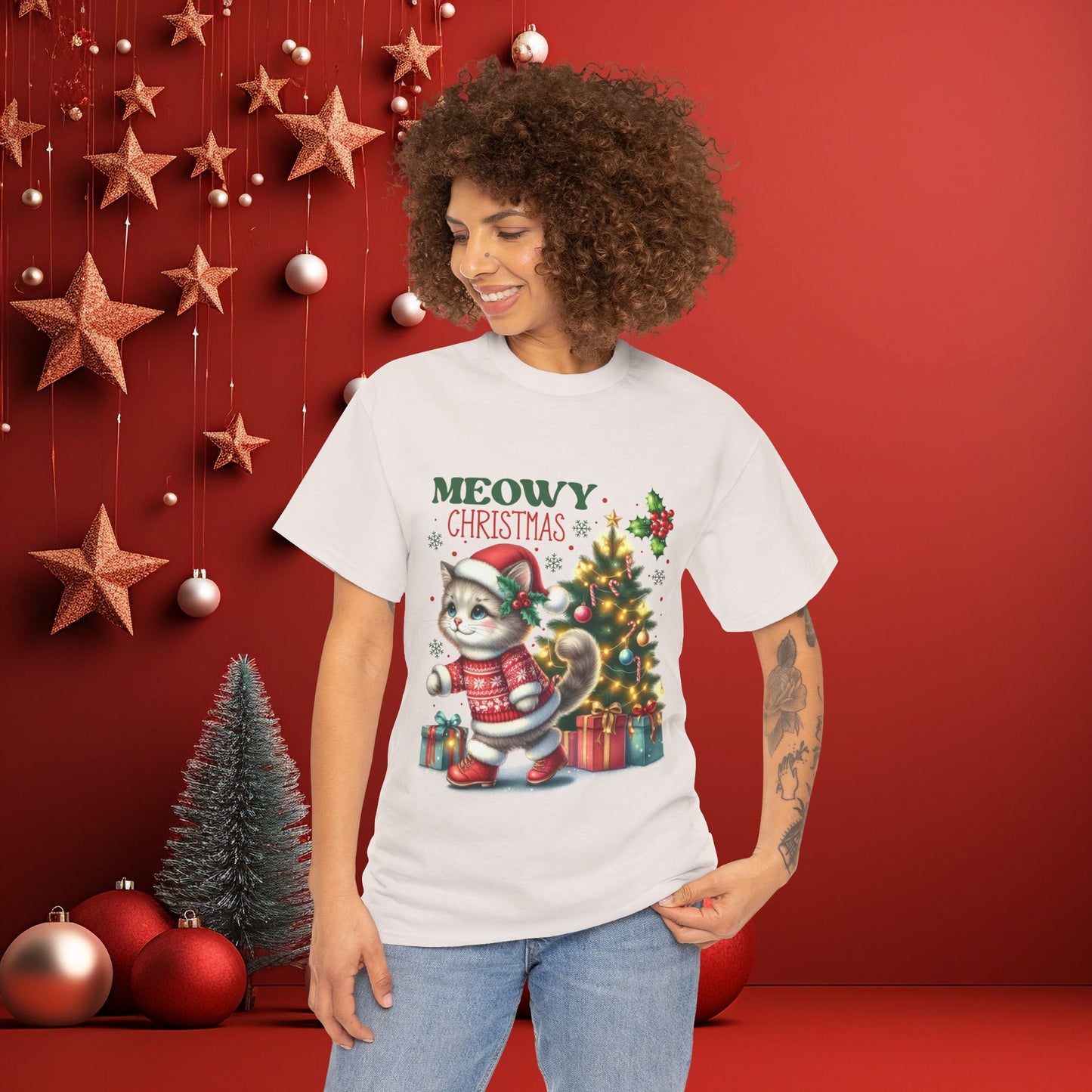 Meowy Christmas Cat Lover Holiday Tee