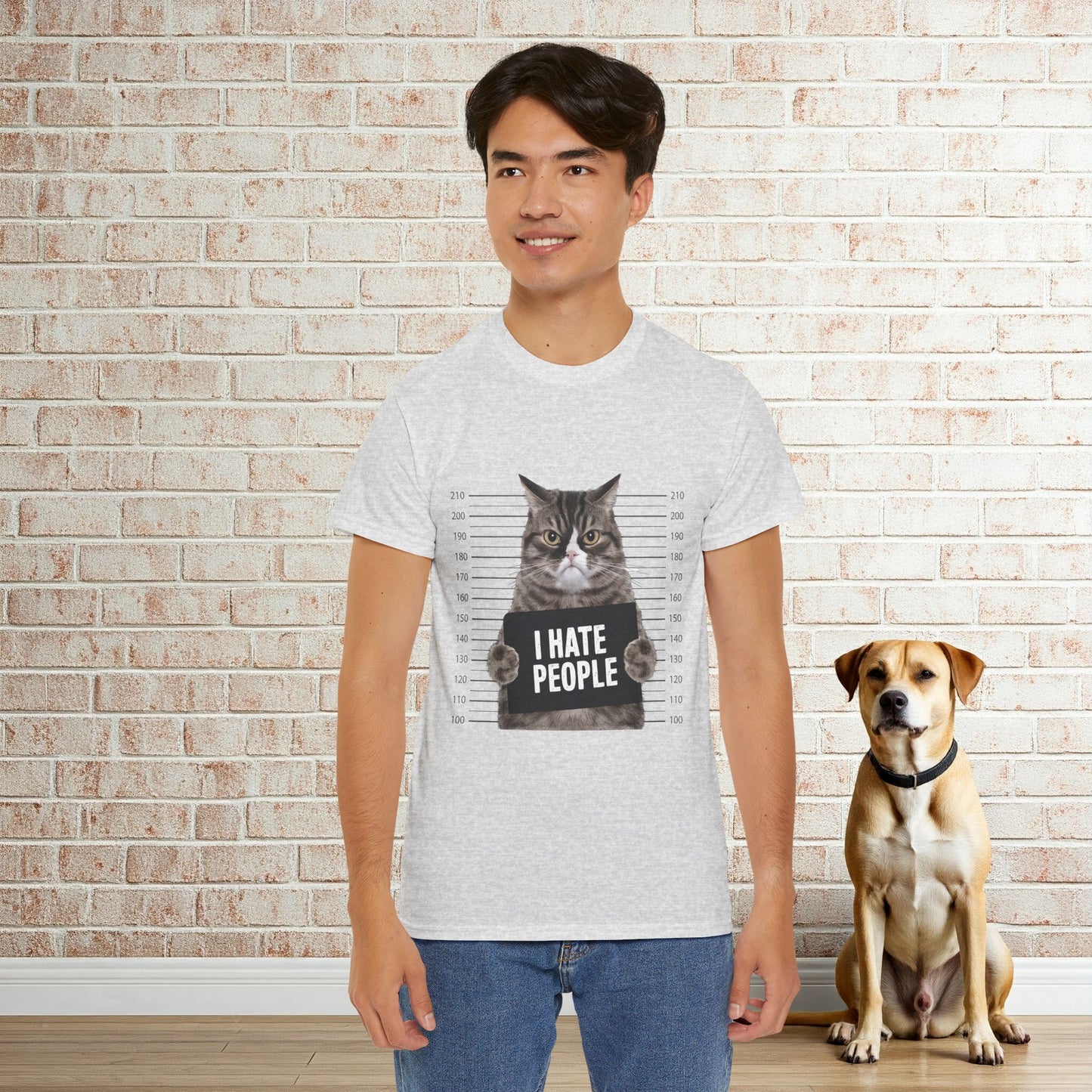 Funny Cat-Themed "I Hate People" Crew Neck Cotton Graphic Tee