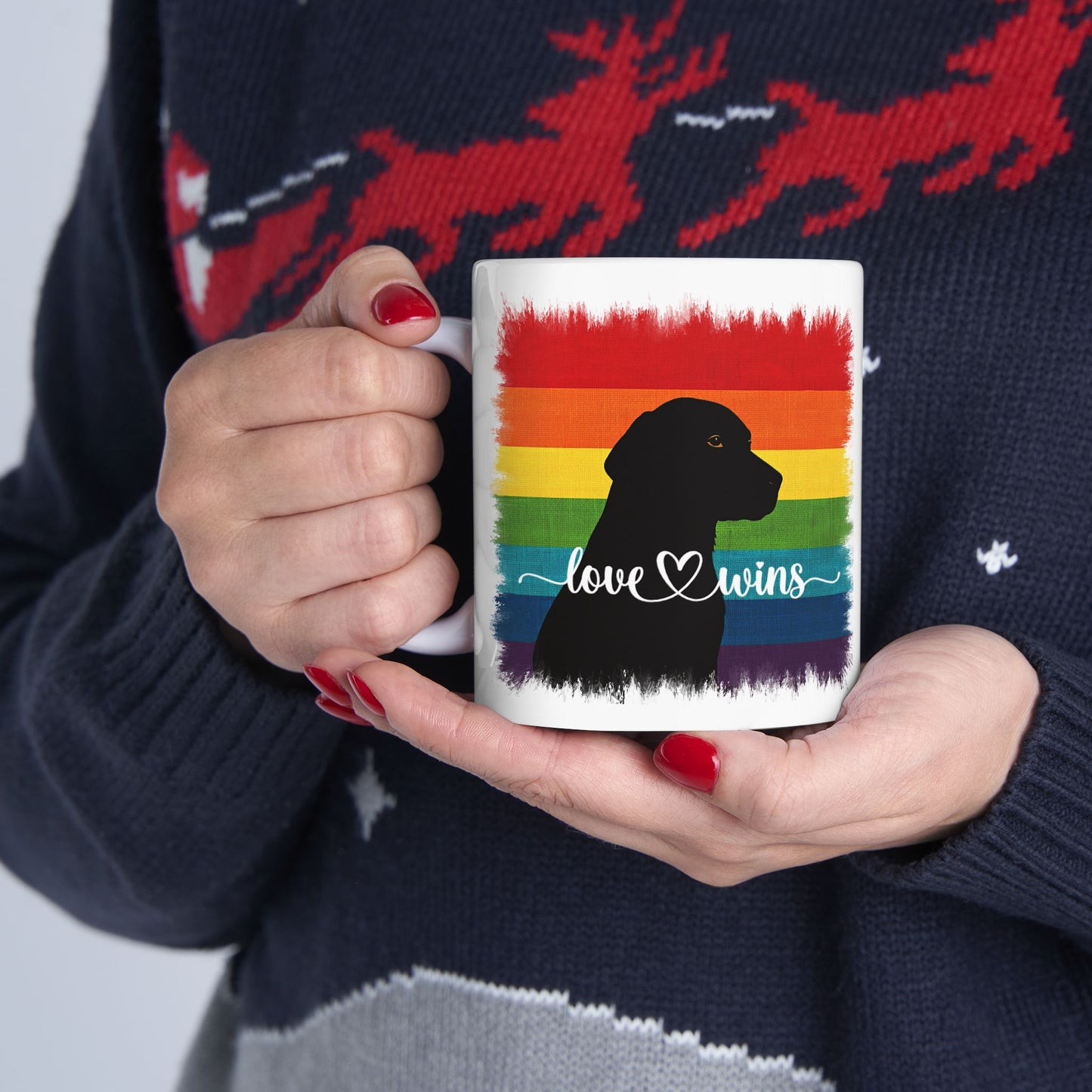 Love Wins Dog Lover Rainbow Coffee Mug (11 or 15 Oz)