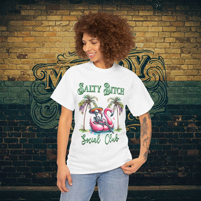Salty Bitch Social Club Tee, Fun Summer T-Shirt, Beach Party Shirt, Funny Gift, Wear Your Mood T-Shirt, Moody Mom Apparel, Flamingo Float