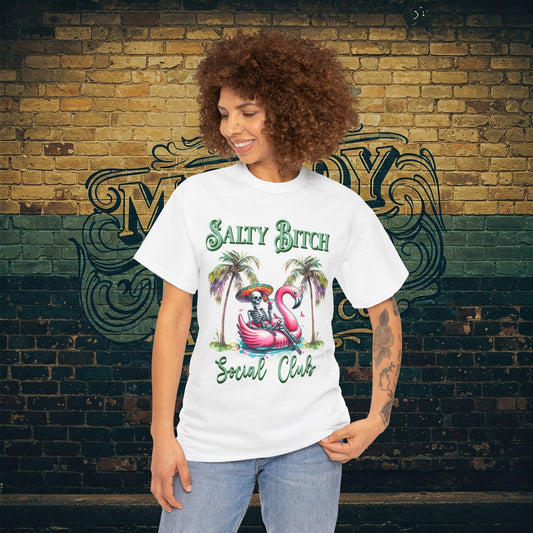 Salty Bitch Social Club Tee, Fun Summer T-Shirt, Beach Party Shirt, Funny Gift, Wear Your Mood T-Shirt, Moody Mom Apparel, Flamingo Float