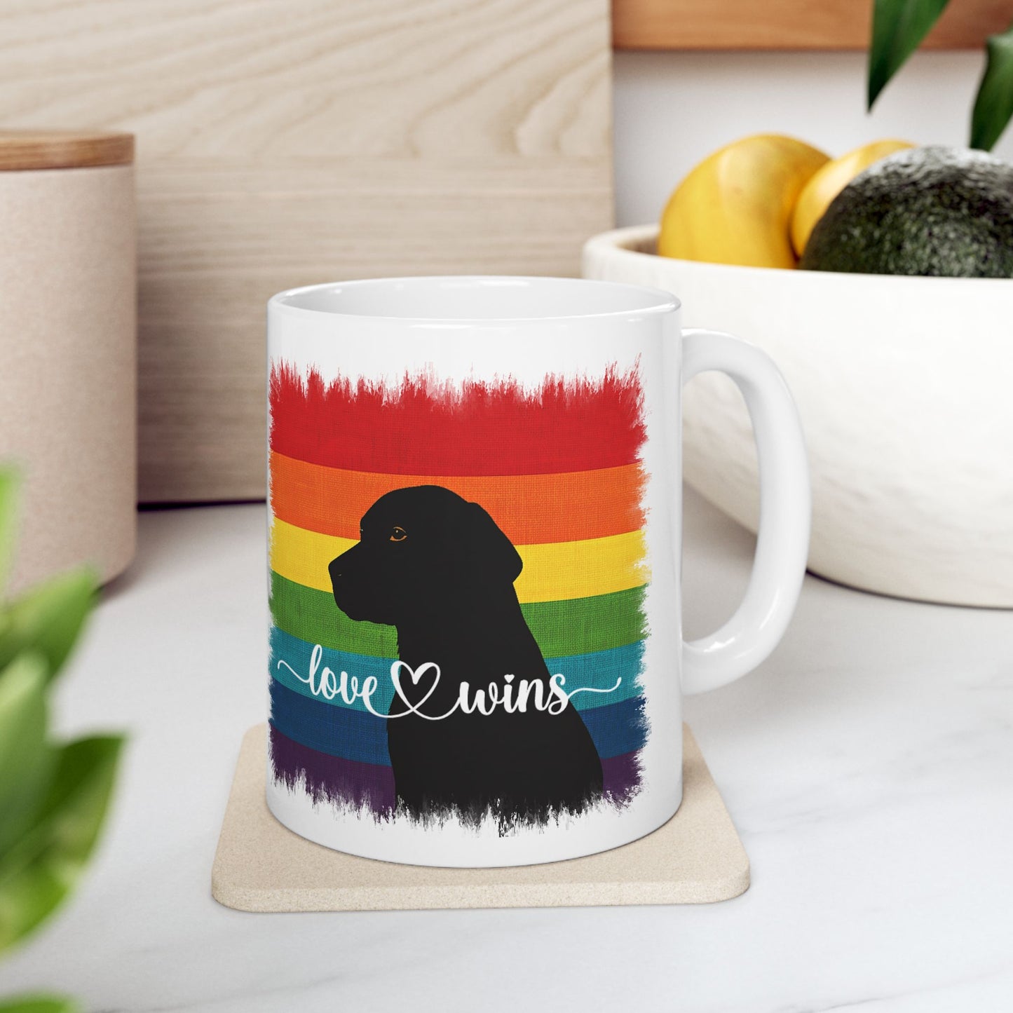Love Wins Dog Lover Rainbow Coffee Mug (11 or 15 Oz)