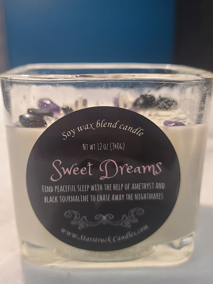 Lavender Infused Sweet Dreams Soy Crystal Intention Candle for Deep Sleep and Relaxation