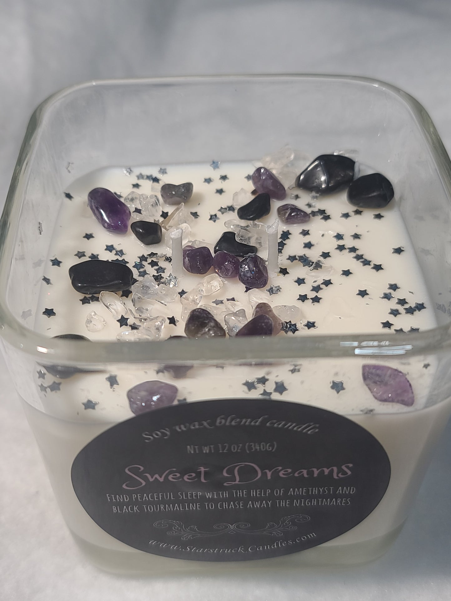 Lavender Infused Sweet Dreams Soy Crystal Intention Candle for Deep Sleep and Relaxation