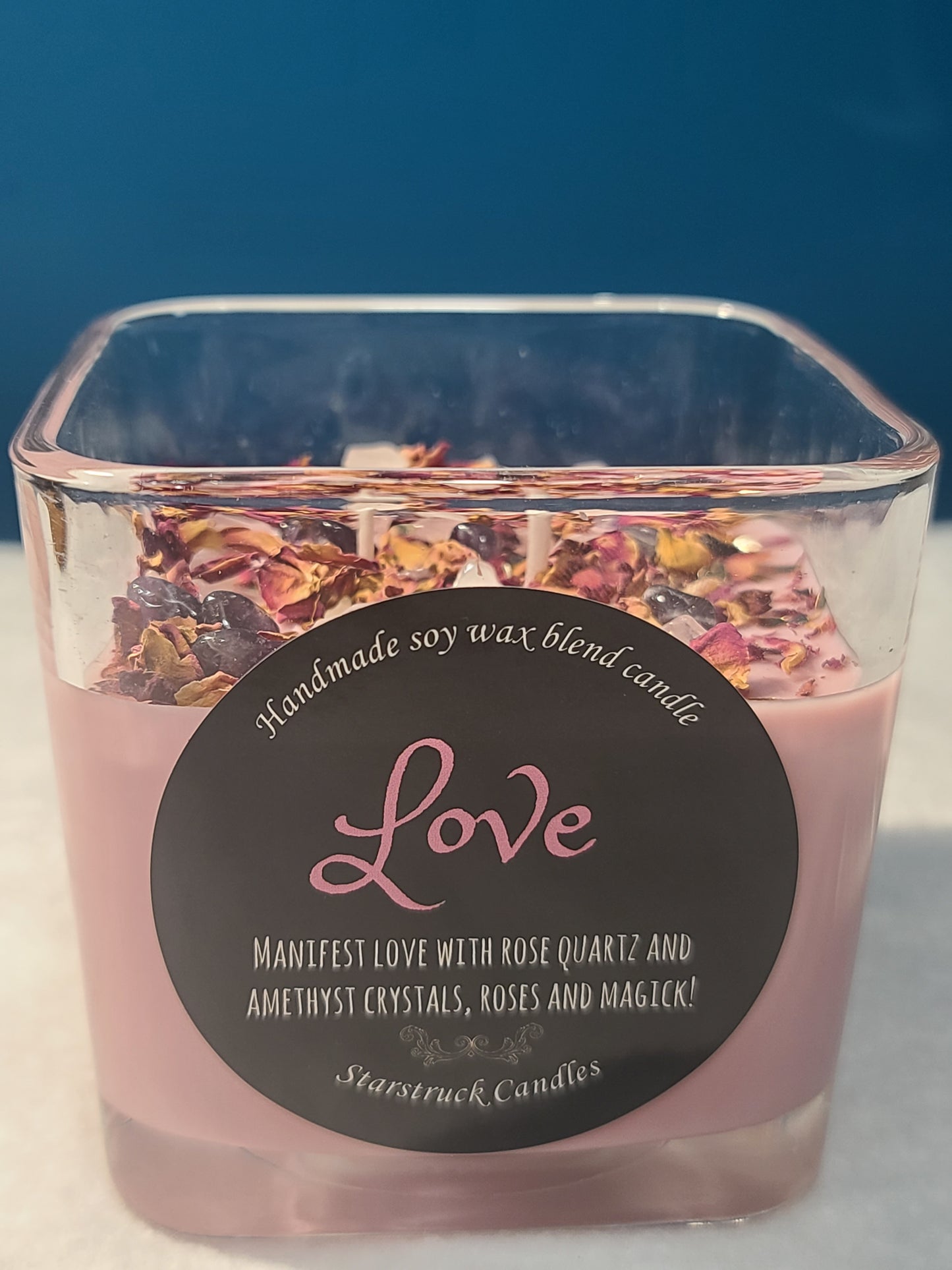 Crystal-infused Love Manifestation Intention Candle to Attract Romance and Love