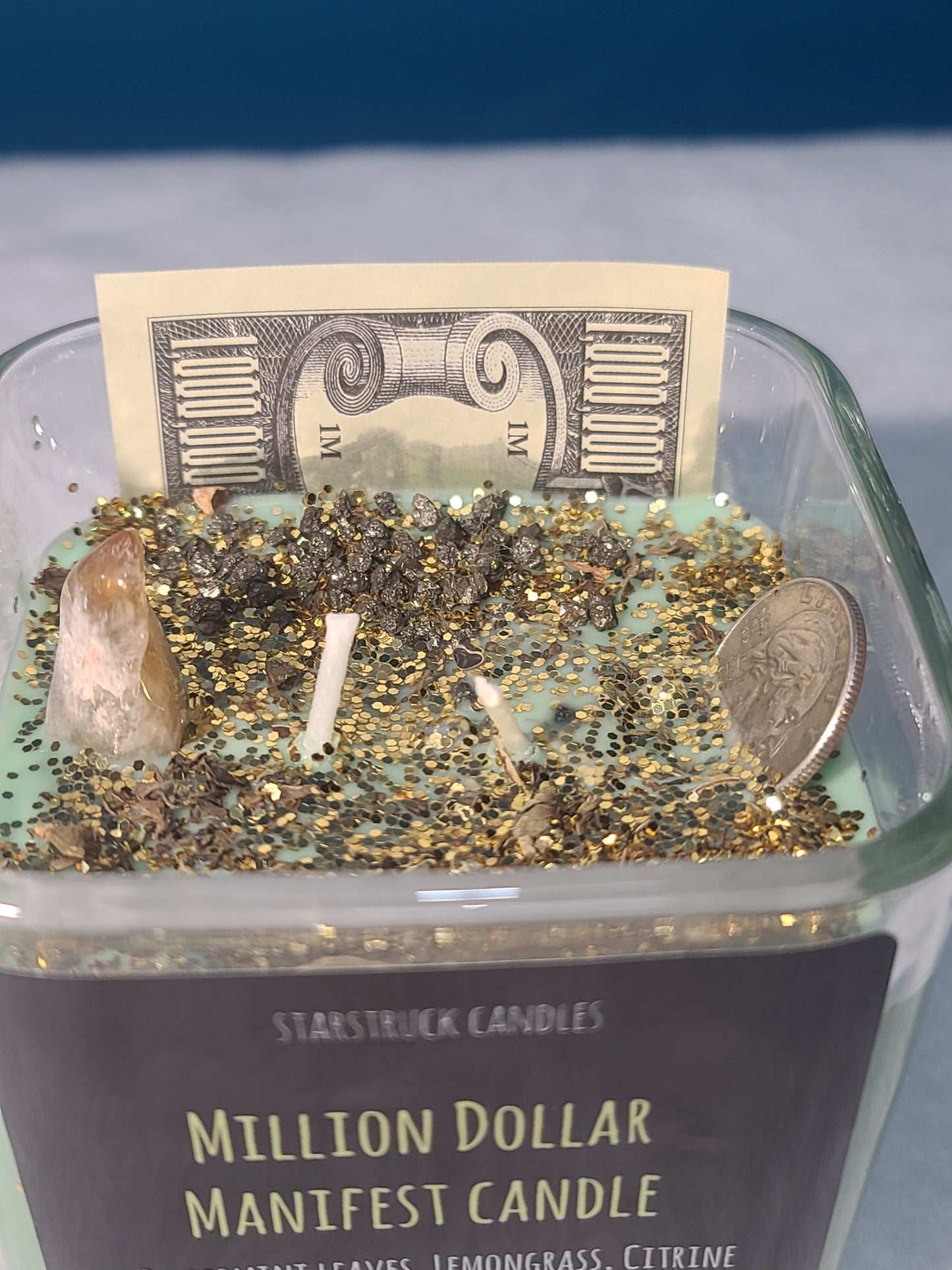 Million Dollar Crystal Manifest Money Intention Soy Candle with Lemongrass & Citrine