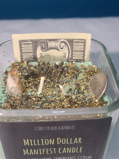 Million Dollar Crystal Manifest Money Intention Soy Candle with Lemongrass & Citrine