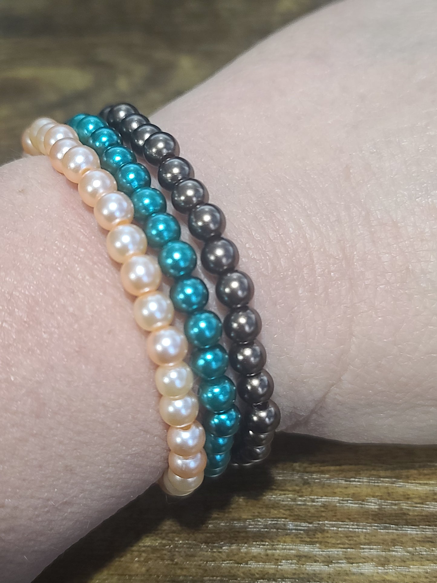 Faux Pearl Handmade Stretch Glass Beaded Bracelet Set of 3