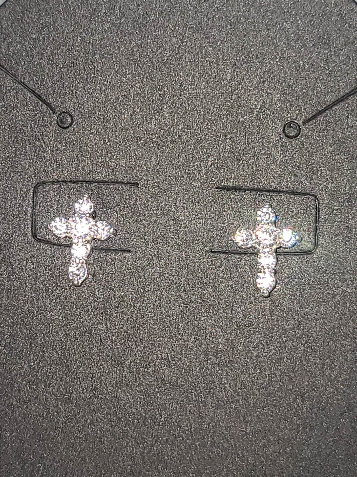 Sterling Silver Miniature CZ Cross Studded Earrings with Six 2mm CZs
