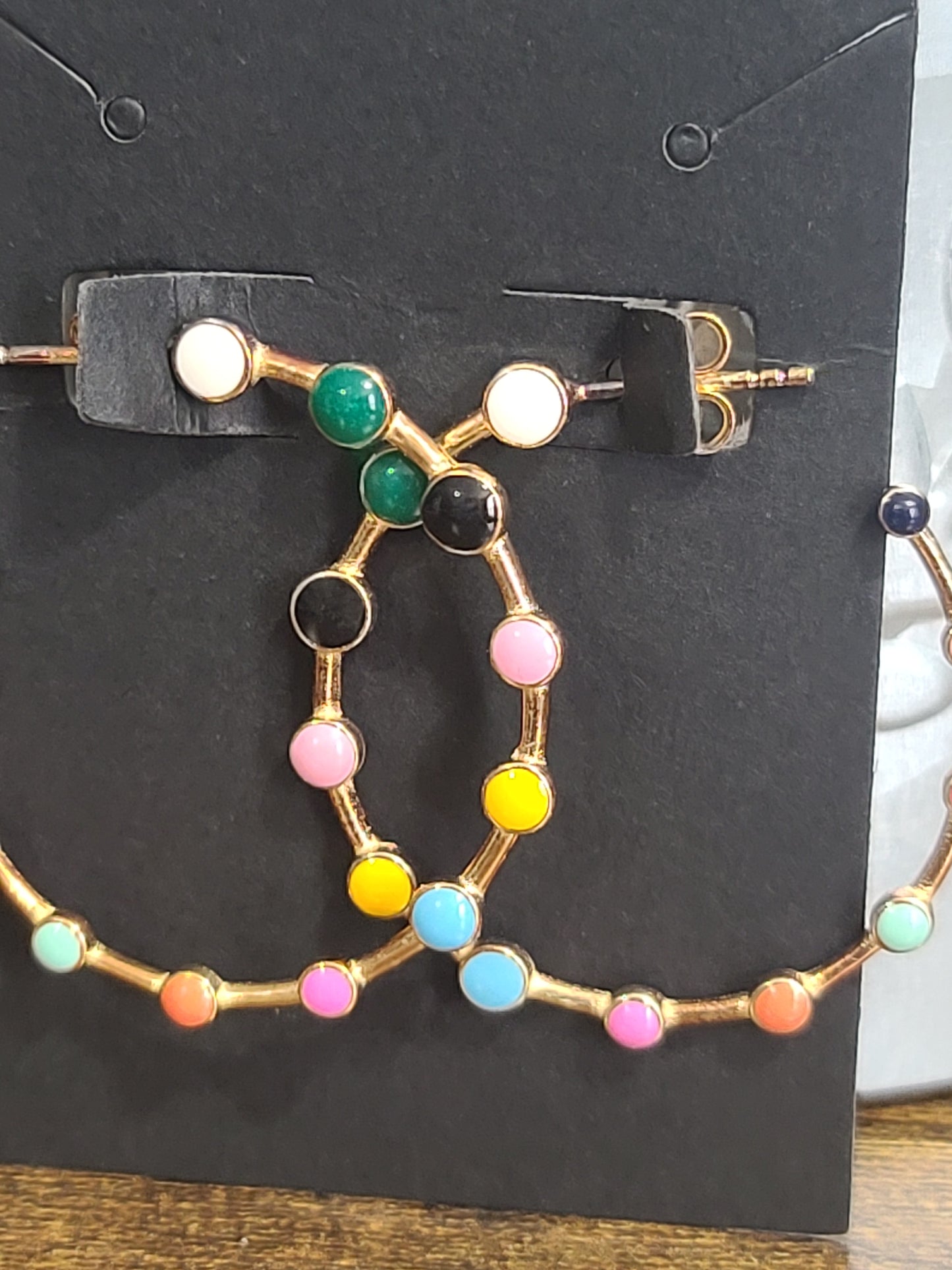 Hoop Earrings - 14K Gold Plated With Colorful Rainbow Enamel Dots