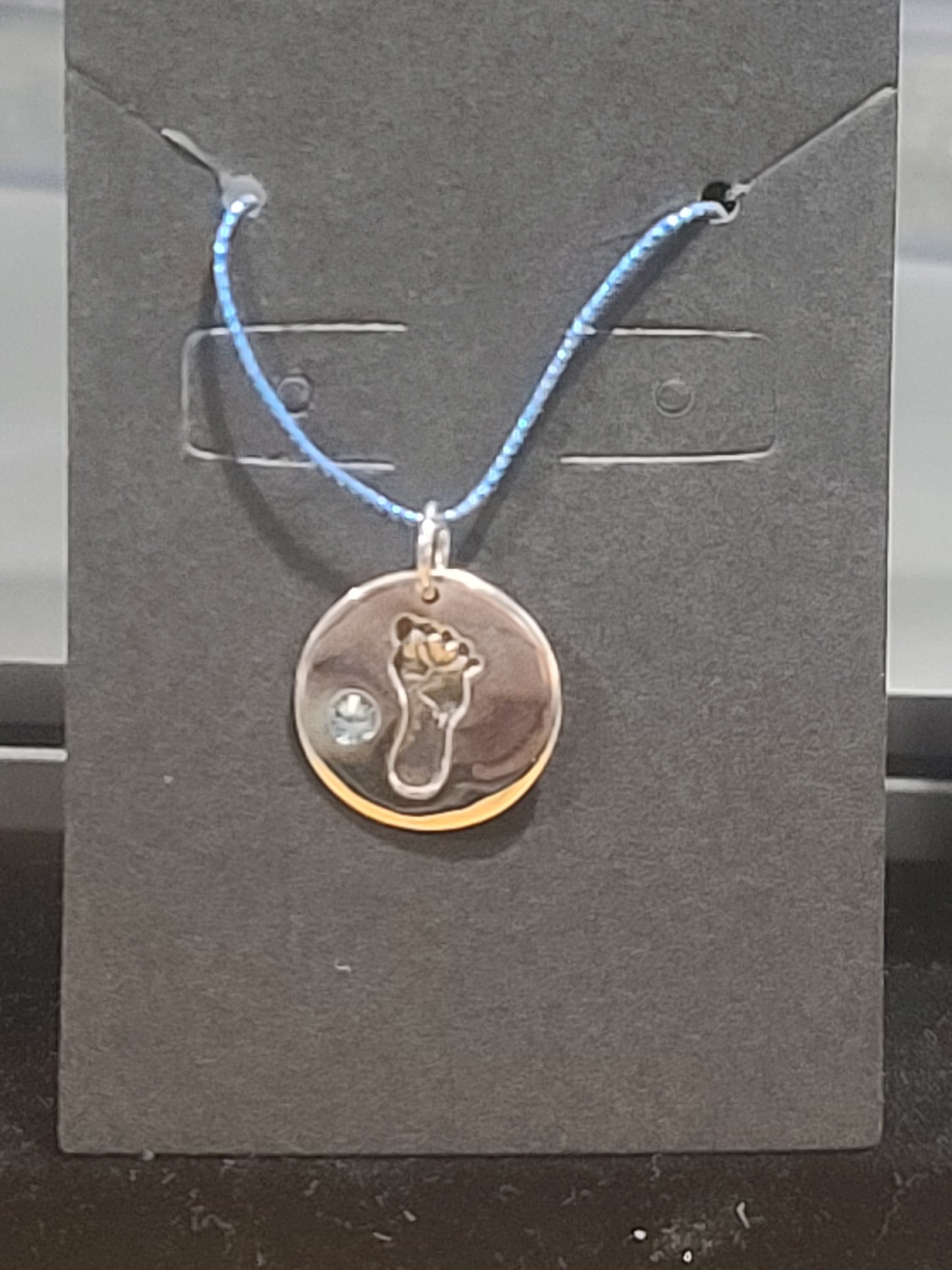 Sterling Silver Baby Boy Footprint Charm with Blue Crystal