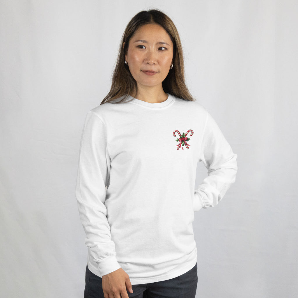Christmas Candy Cane Long-Sleeve, Dual-Sided T-shirt