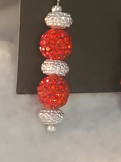 Christmas Bling Handmade Earrings - Red and Silver Rhinestones