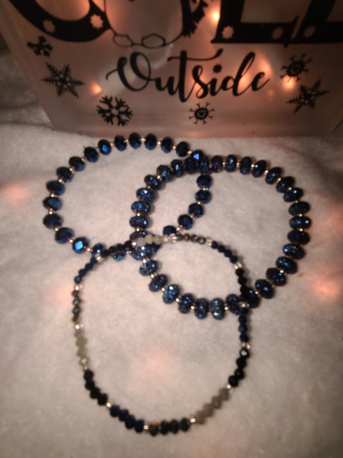 Handmade Blue Stretch Glass Beaded Bracelet Set of 3