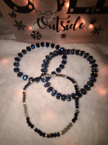 Handmade Blue Stretch Glass Beaded Bracelet Set of 3