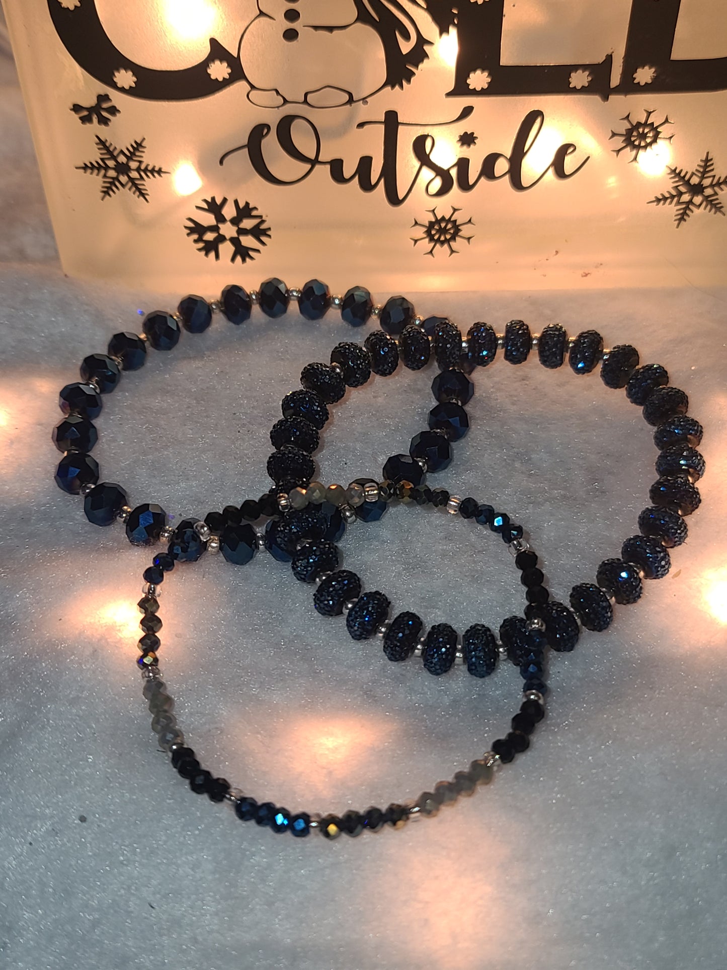 Handmade Blue Stretch Glass Beaded Bracelet Set of 3