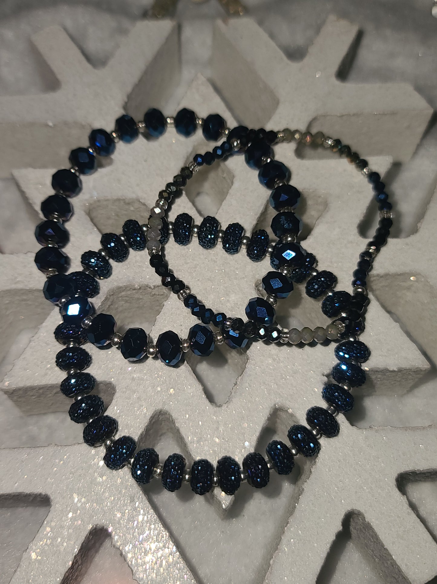 Handmade Blue Stretch Glass Beaded Bracelet Set of 3