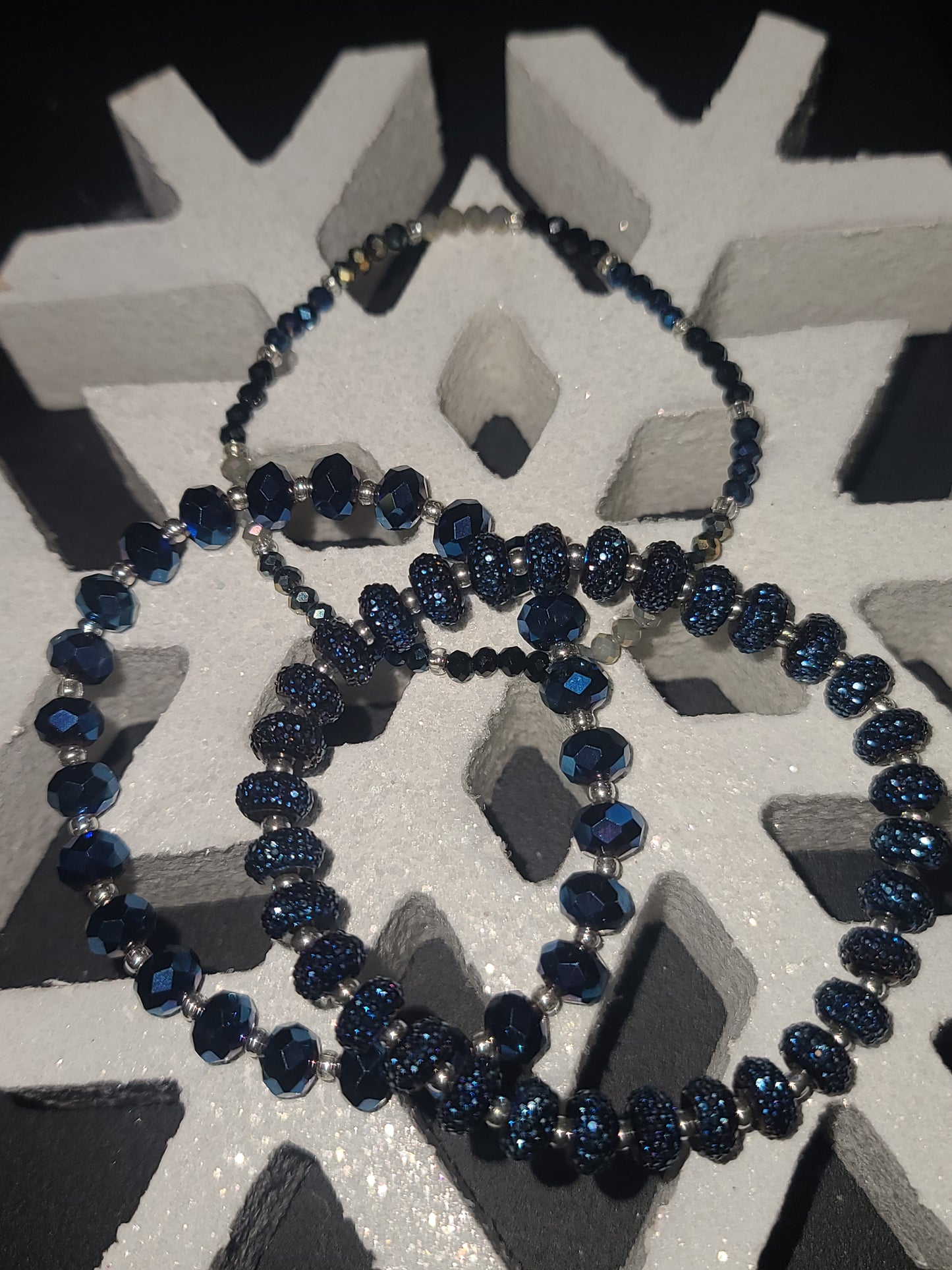 Handmade Blue Stretch Glass Beaded Bracelet Set of 3