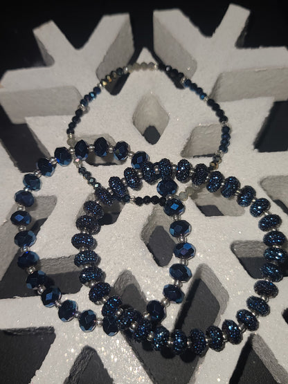Handmade Blue Stretch Glass Beaded Bracelet Set of 3