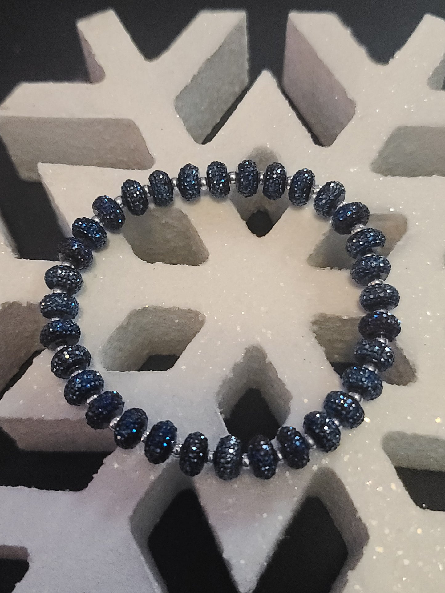Handmade Blue Stretch Glass Beaded Bracelet Set of 3
