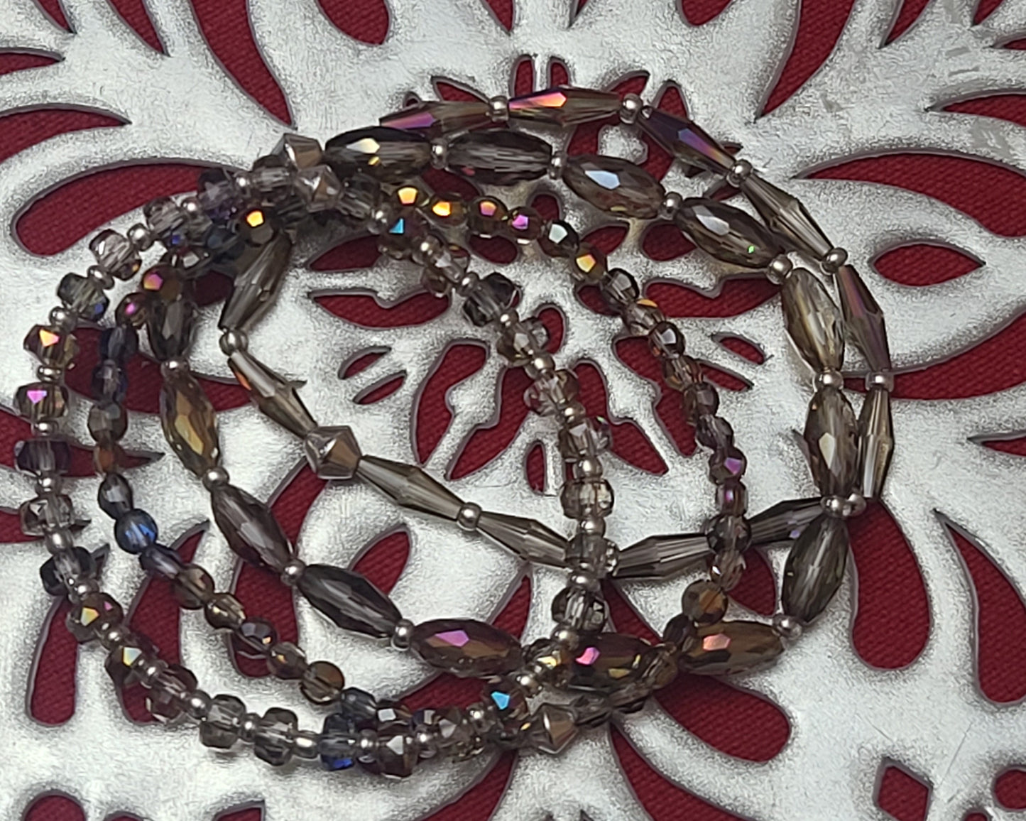 Handmade Stretch Purple Faceted Aurora Borealis Beaded Bracelet Set of 4