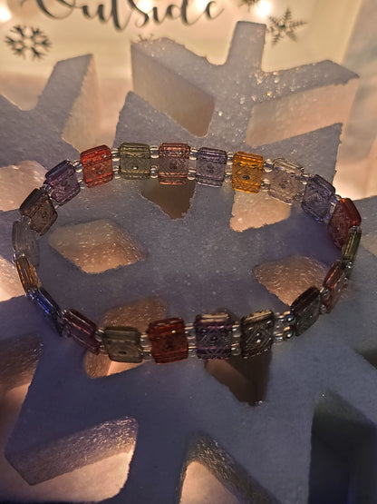 Handmade Stretch Rectangle Acrylic Beaded Bracelet with Crystal Accents