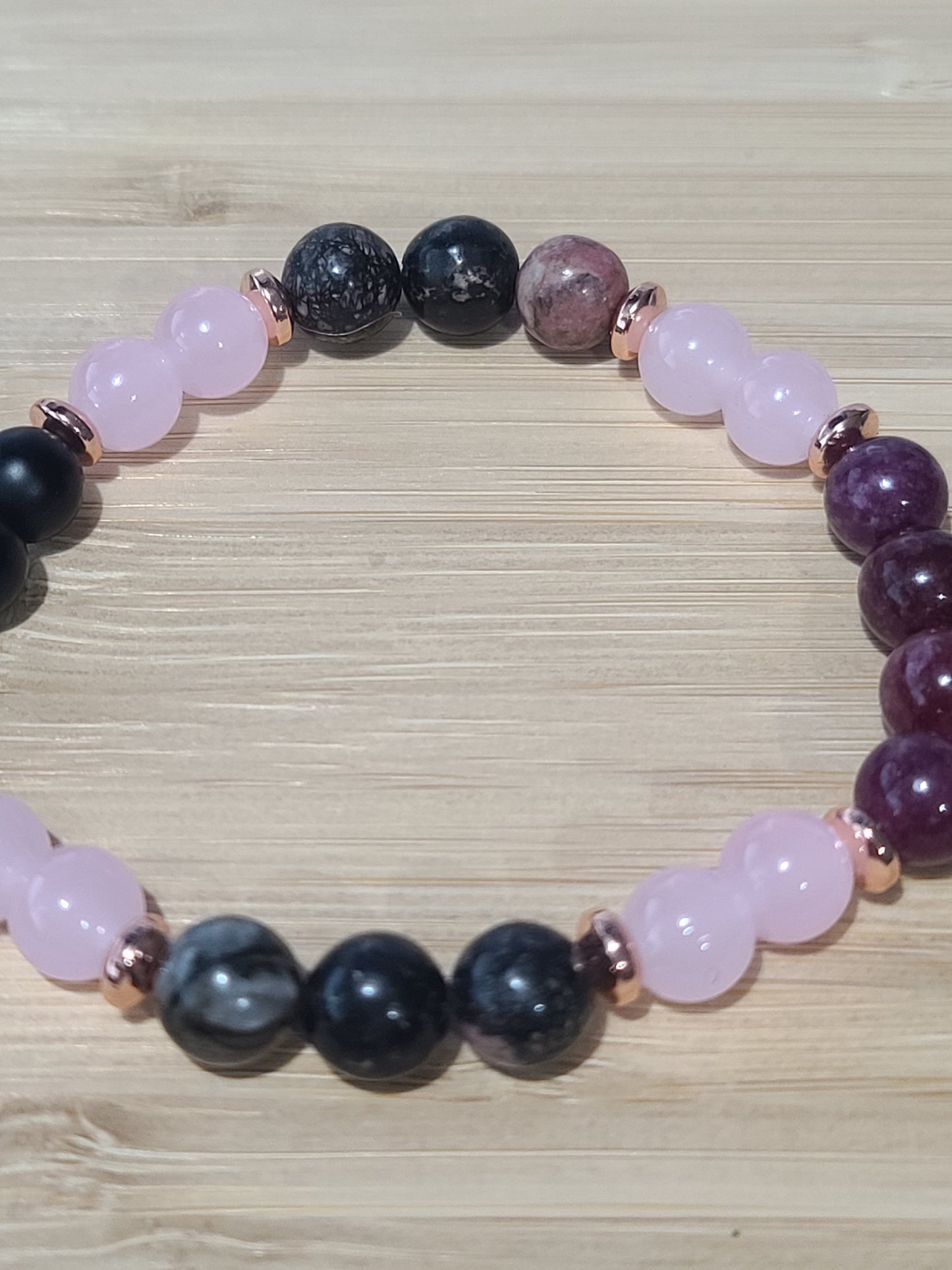 Bohemian Gemstone and Crystal Beaded Bracelet - Garnet & Imitation Rose Quartz for Anxiety