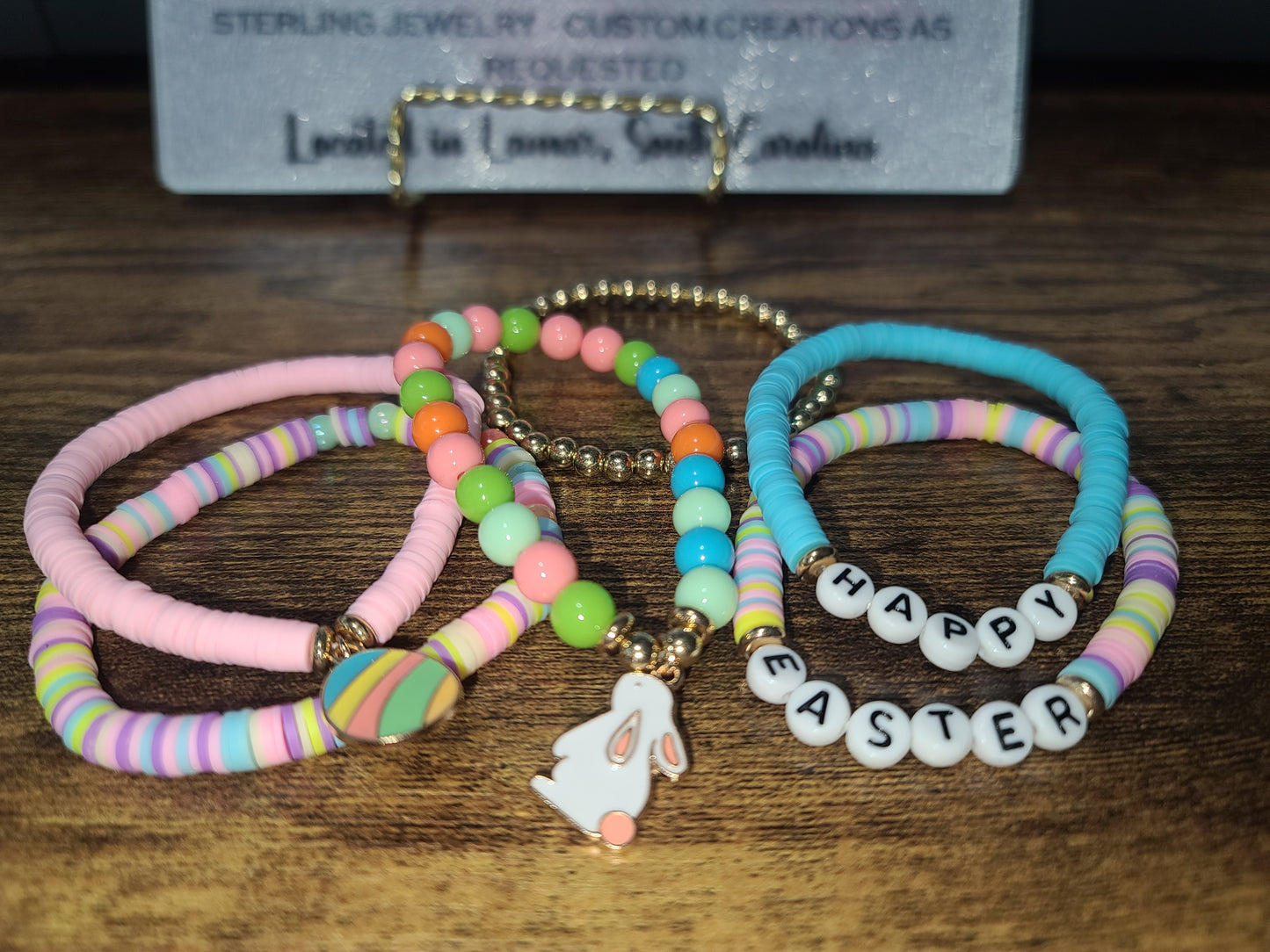 Easter 6-Piece Beaded Bracelet Set with Bunny Charms