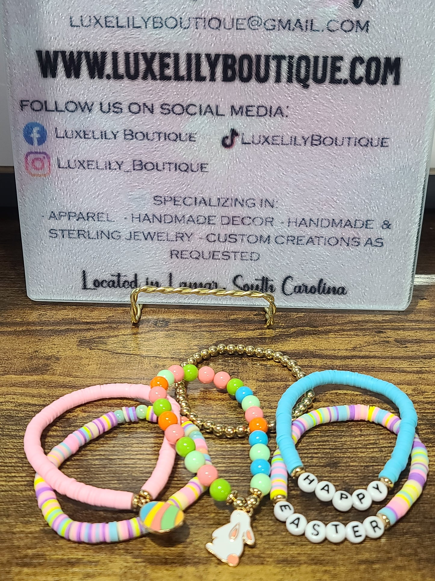 Easter 6-Piece Beaded Bracelet Set with Bunny Charms